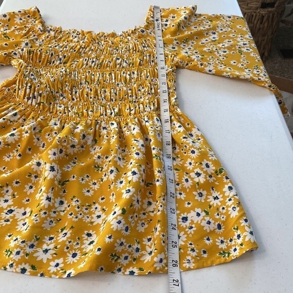 Chenault Fall Floral Smocked Square Neck Top Crochet Trim Wide Flare Sleeve Boho - Picture 12 of 15